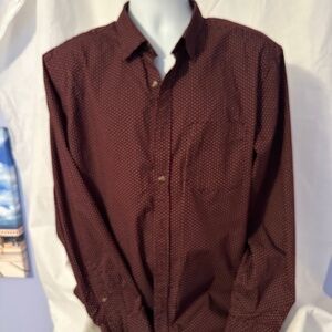 Men's Old Navy Dress Shirt Maroon/White polka dots XL Regular Fit